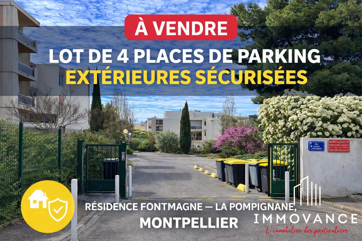 À vendre – Lot de 4 places de parking extérieures sécurisées – Montpellier La Pompignane